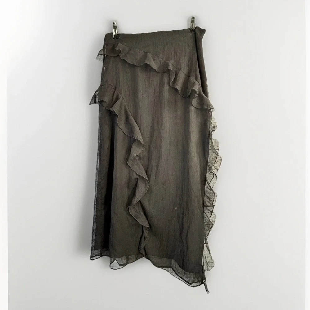 Future Collective Black Chiffon Skirt 8 Long Ruffled Witchy Whimsigoth Slit Sexy